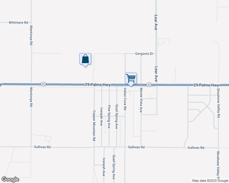 map of restaurants, bars, coffee shops, grocery stores, and more near 6548 Quail Spring Avenue in Twentynine Palms