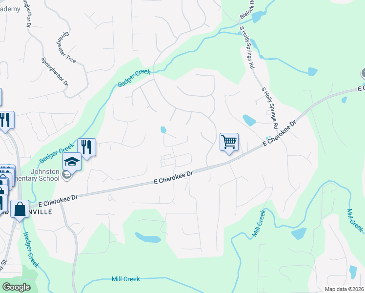 map of restaurants, bars, coffee shops, grocery stores, and more near 223 Highland Village Lane in Woodstock