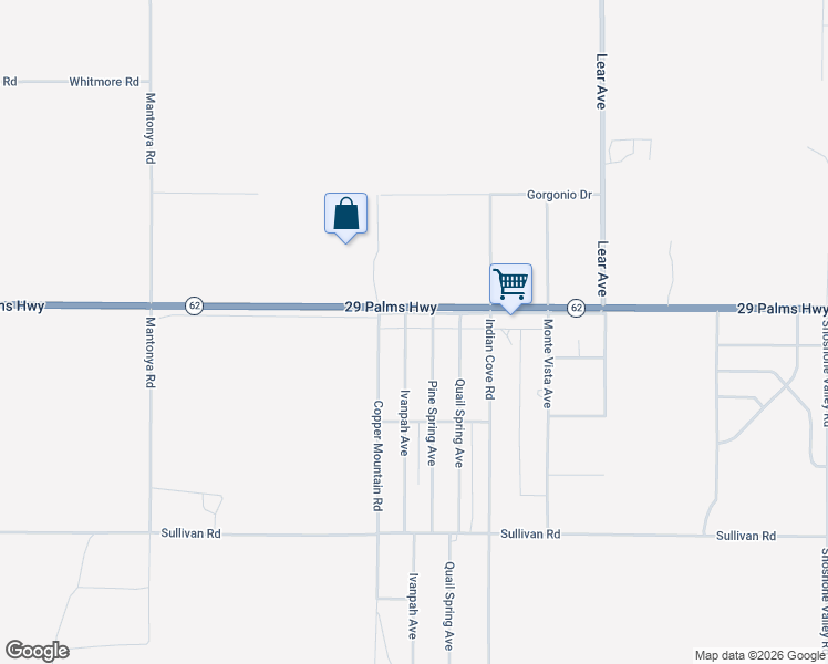 map of restaurants, bars, coffee shops, grocery stores, and more near 6543 Ivanpah Avenue in Twentynine Palms