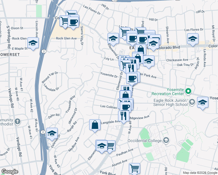 map of restaurants, bars, coffee shops, grocery stores, and more near 2354 Laverna Avenue in Los Angeles