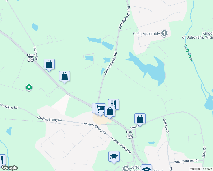 map of restaurants, bars, coffee shops, grocery stores, and more near 226 Jett Roberts Road in Jefferson