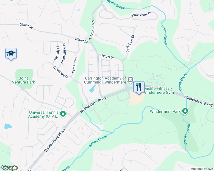 map of restaurants, bars, coffee shops, grocery stores, and more near 6355 Marlow Drive in Cumming