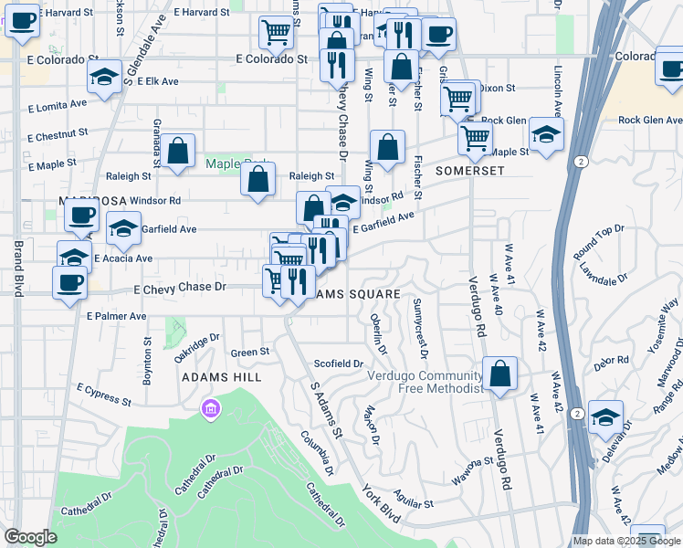 map of restaurants, bars, coffee shops, grocery stores, and more near 1037 Marion Drive in Glendale