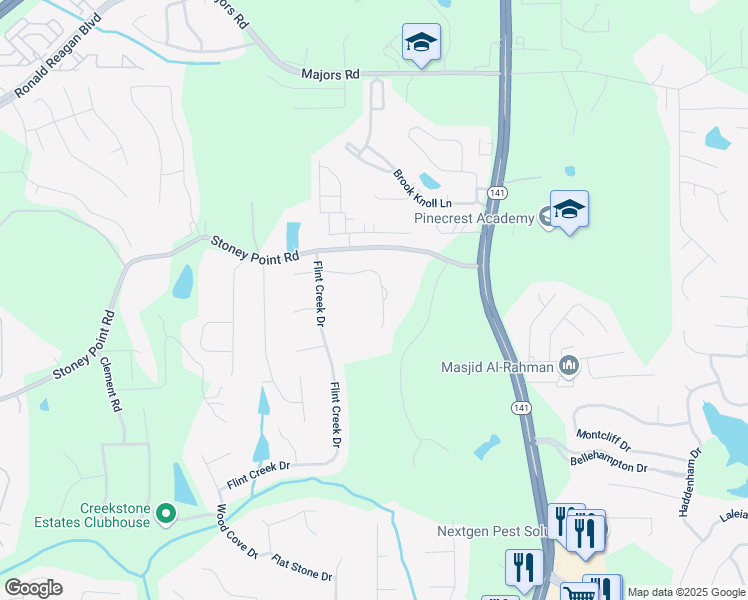 map of restaurants, bars, coffee shops, grocery stores, and more near 2595 Hermitage Drive in Cumming