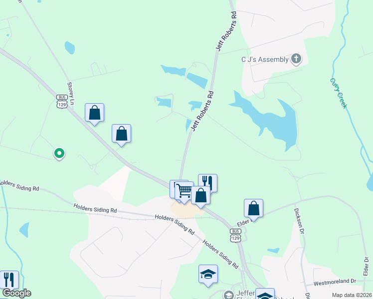 map of restaurants, bars, coffee shops, grocery stores, and more near 226 Jett Roberts Road in Jefferson