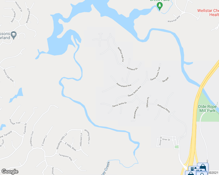 map of restaurants, bars, coffee shops, grocery stores, and more near 610 Keeneland Terrace in Woodstock