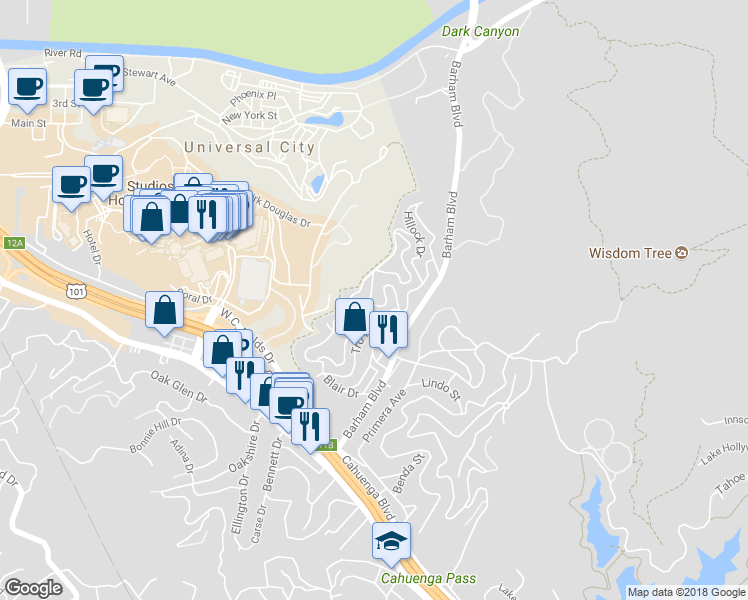 map of restaurants, bars, coffee shops, grocery stores, and more near 3288 Velma Drive in Los Angeles