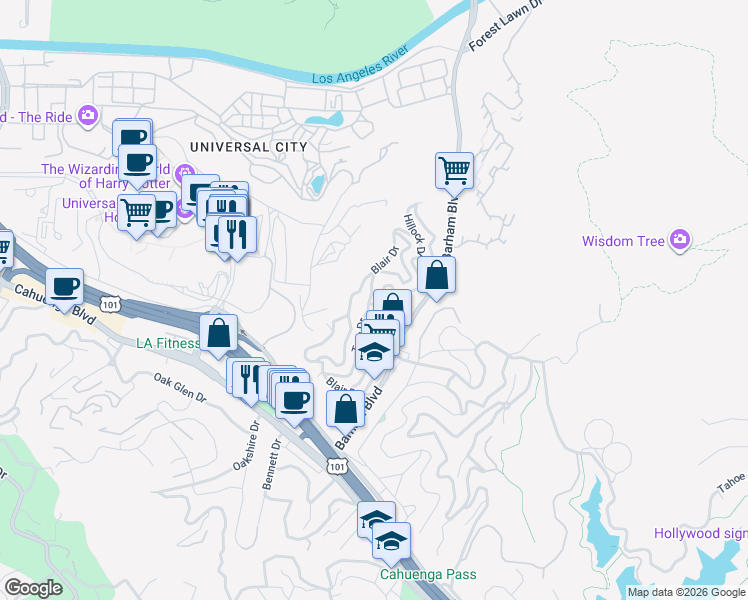 map of restaurants, bars, coffee shops, grocery stores, and more near 3288 Velma Drive in Los Angeles