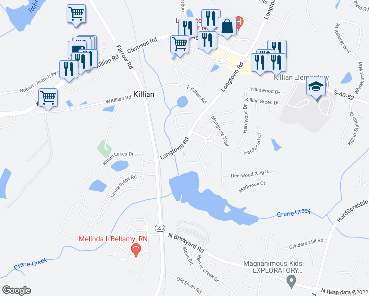 map of restaurants, bars, coffee shops, grocery stores, and more near 589 Heron Glen Drive in Columbia