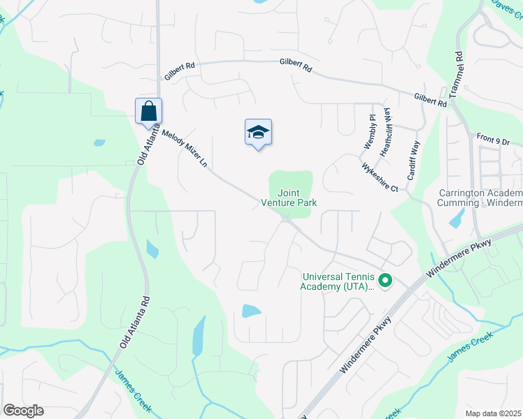 map of restaurants, bars, coffee shops, grocery stores, and more near 3711 Melody Mizer Lane in Cumming