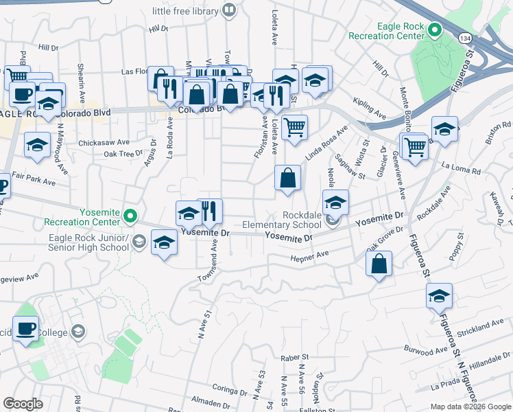 map of restaurants, bars, coffee shops, grocery stores, and more near 4850 Floristan Avenue in Los Angeles
