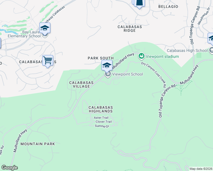 map of restaurants, bars, coffee shops, grocery stores, and more near 23614 Dry Canyon Cold Creek Road in Calabasas