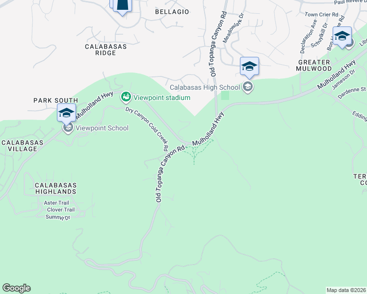 map of restaurants, bars, coffee shops, grocery stores, and more near 3655 Old Topanga Canyon Road in Calabasas