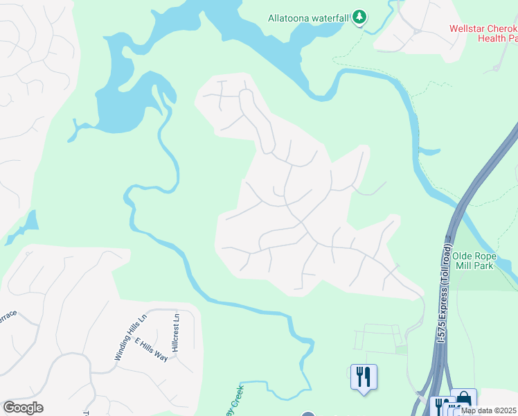 map of restaurants, bars, coffee shops, grocery stores, and more near 603 Keeneland Terrace in Woodstock