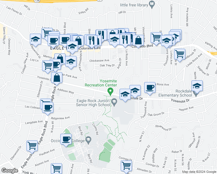 map of restaurants, bars, coffee shops, grocery stores, and more near 1826 Fair Park Avenue in Los Angeles