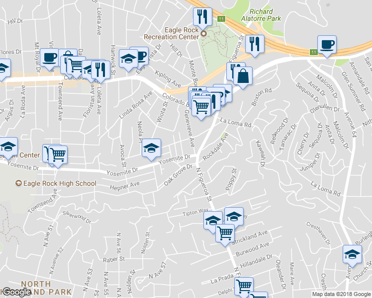 map of restaurants, bars, coffee shops, grocery stores, and more near 4829 Ruth Avenue in Los Angeles