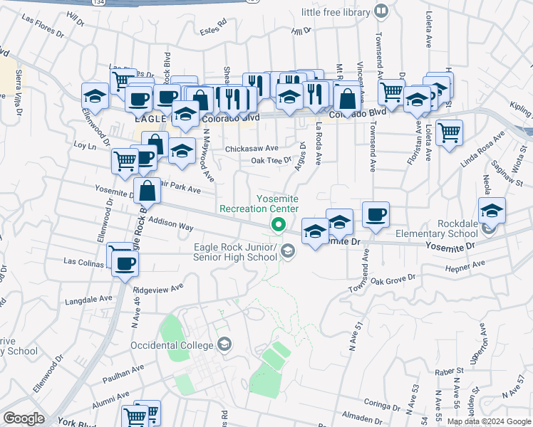 map of restaurants, bars, coffee shops, grocery stores, and more near 1848 Fair Park Avenue in Los Angeles