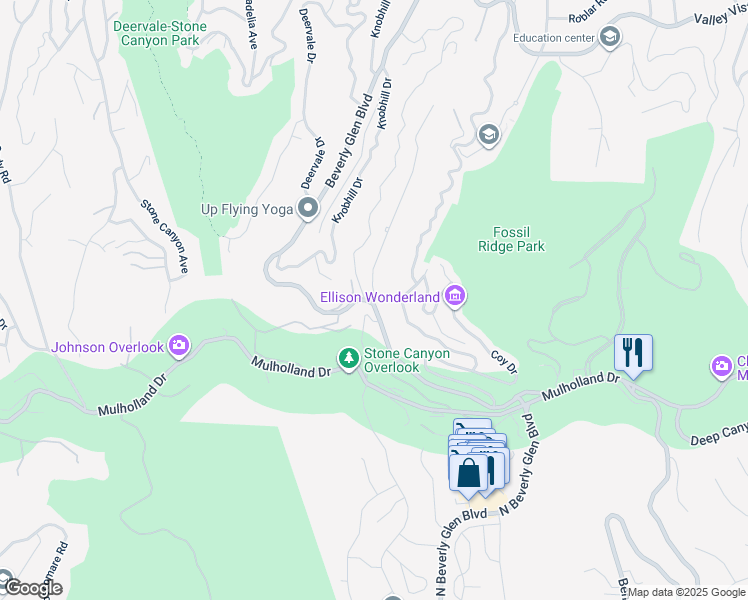 map of restaurants, bars, coffee shops, grocery stores, and more near 3500 Beverly Glen Boulevard in Los Angeles