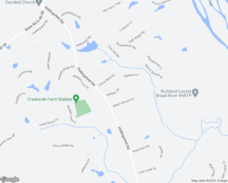 map of restaurants, bars, coffee shops, grocery stores, and more near 203 Gallatin Circle in Irmo