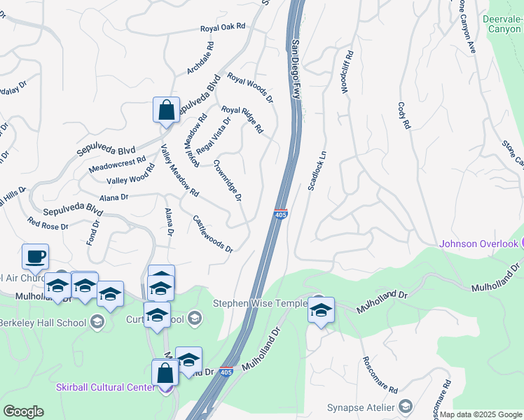 map of restaurants, bars, coffee shops, grocery stores, and more near 3530 Royal Woods Drive in Los Angeles