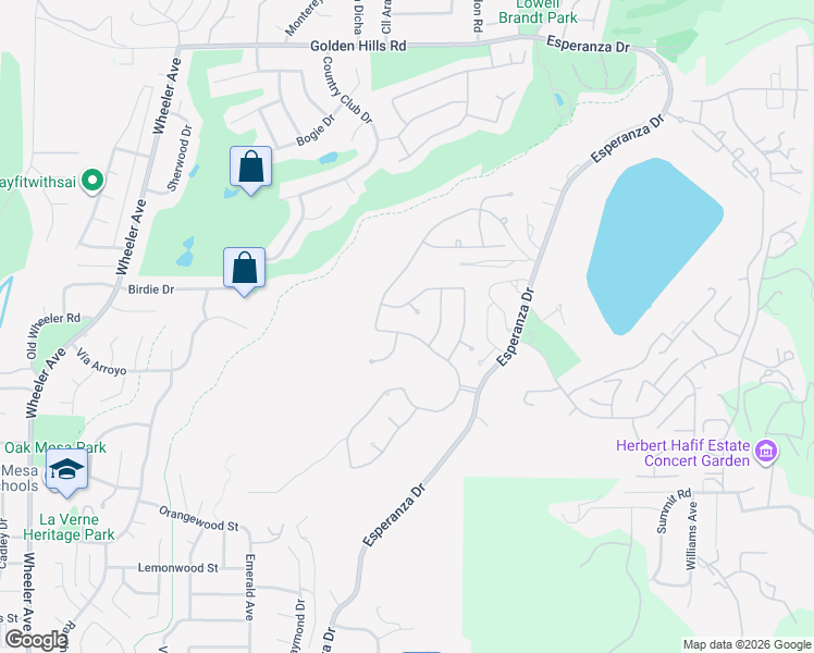 map of restaurants, bars, coffee shops, grocery stores, and more near 5680 Skyline Circle in La Verne