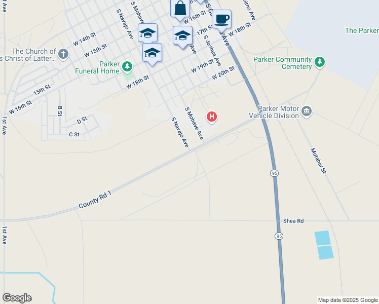 map of restaurants, bars, coffee shops, grocery stores, and more near in Parker