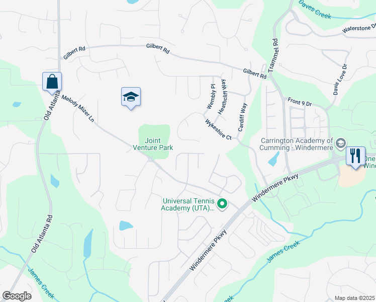 map of restaurants, bars, coffee shops, grocery stores, and more near 3785 Silver Springs Road in Cumming