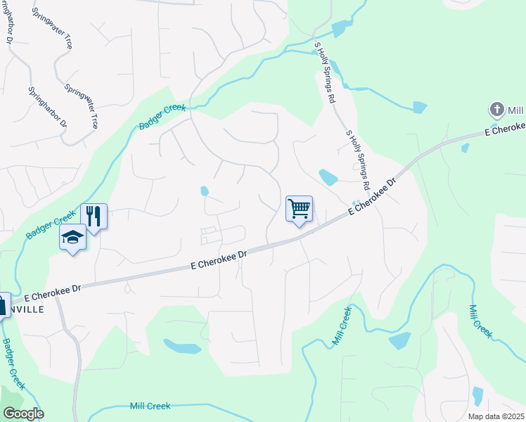map of restaurants, bars, coffee shops, grocery stores, and more near 109 Highlands Drive in Woodstock