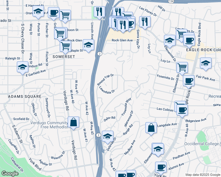 map of restaurants, bars, coffee shops, grocery stores, and more near 4511 Stanton Drive in Los Angeles