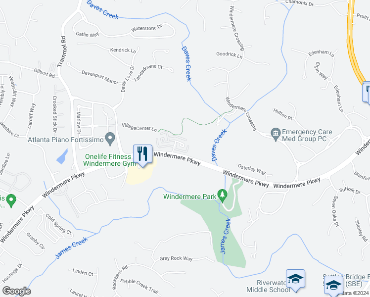 map of restaurants, bars, coffee shops, grocery stores, and more near 3158 Neal Court in Cumming