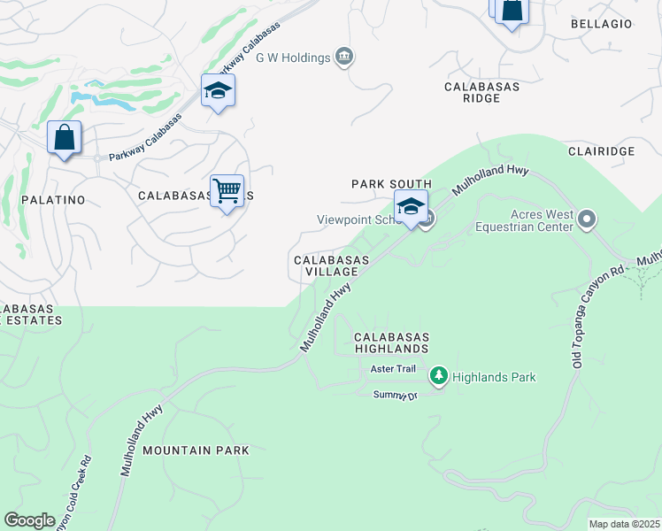 map of restaurants, bars, coffee shops, grocery stores, and more near 23777 Mulholland Highway in Calabasas