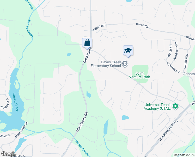 map of restaurants, bars, coffee shops, grocery stores, and more near 2235 Copper Mill Trail in Cumming