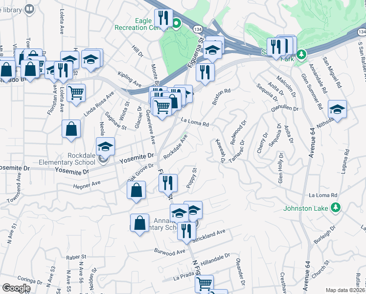 map of restaurants, bars, coffee shops, grocery stores, and more near 4824 Brayton Place in Los Angeles
