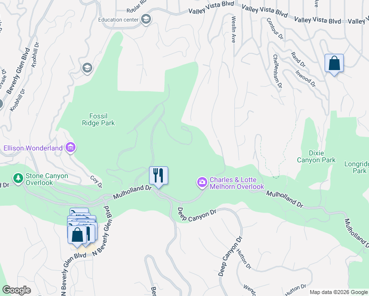 map of restaurants, bars, coffee shops, grocery stores, and more near 13935 Durham Road in Beverly Hills