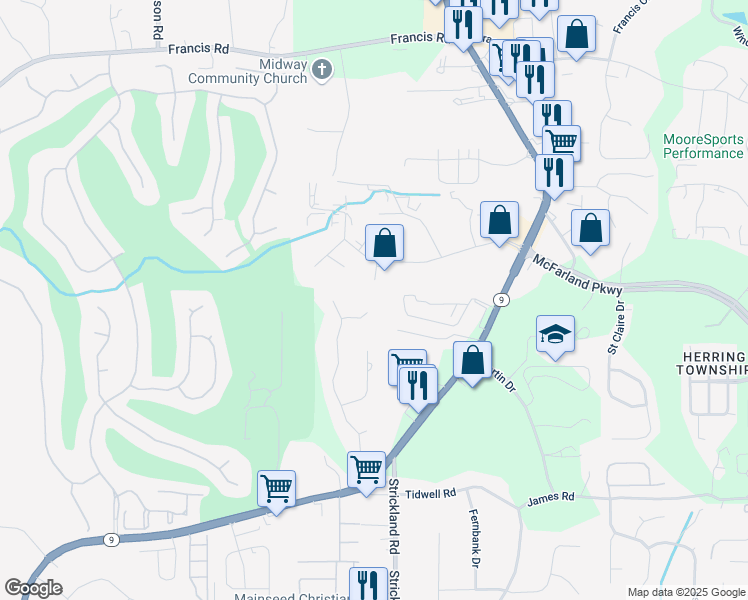 map of restaurants, bars, coffee shops, grocery stores, and more near 6840 Tulip Creek Circle in Alpharetta