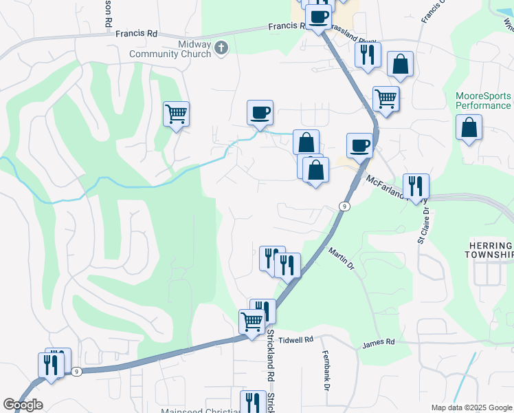 map of restaurants, bars, coffee shops, grocery stores, and more near 6840 Tulip Creek Circle in Alpharetta