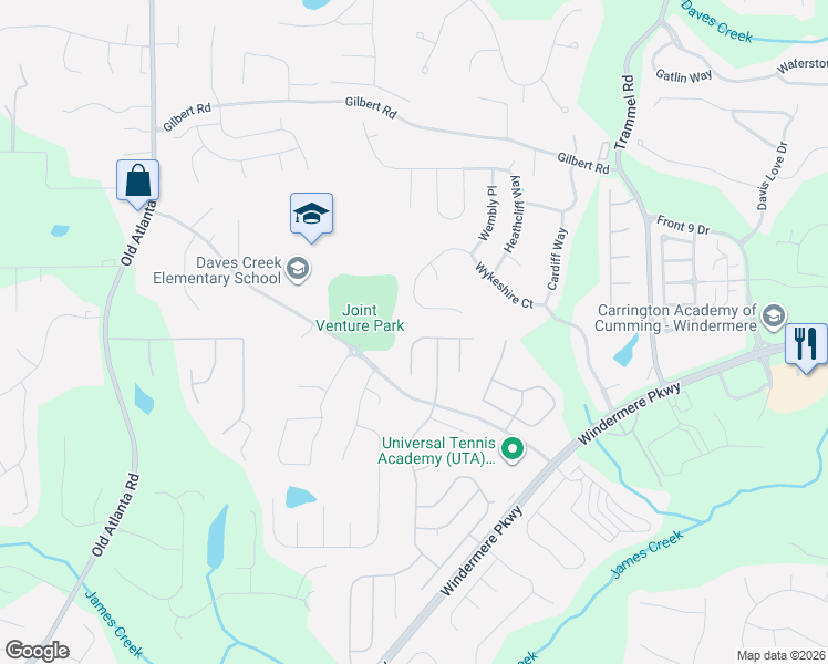 map of restaurants, bars, coffee shops, grocery stores, and more near 3710 Silver Springs Road in Cumming