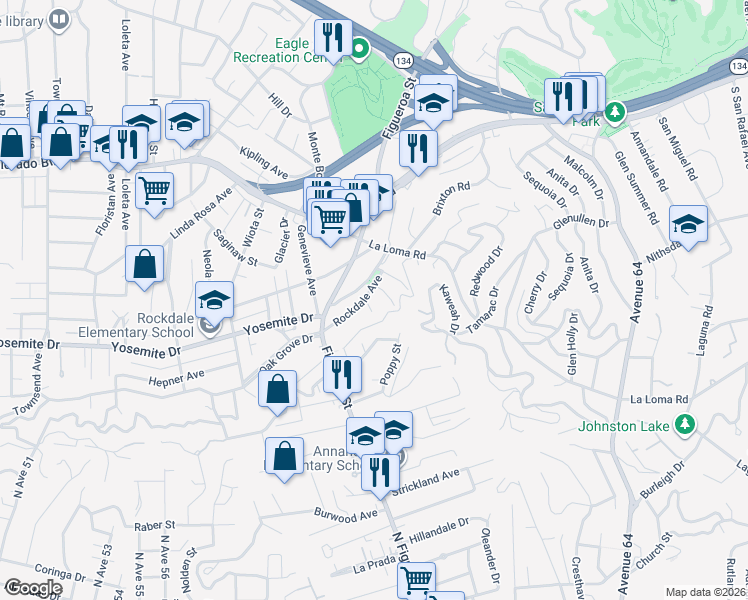 map of restaurants, bars, coffee shops, grocery stores, and more near 4824 Brayton Place in Los Angeles