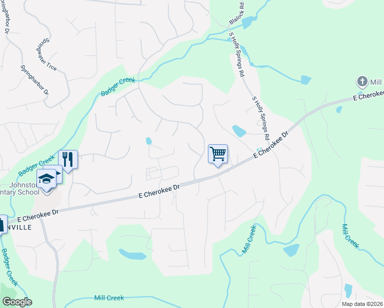 map of restaurants, bars, coffee shops, grocery stores, and more near 109 Highlands Drive in Woodstock