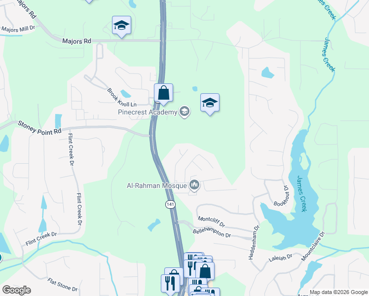 map of restaurants, bars, coffee shops, grocery stores, and more near 1510 Seneca Avenue in Cumming