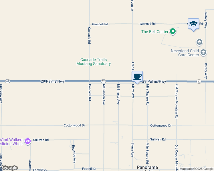 map of restaurants, bars, coffee shops, grocery stores, and more near 73484 Twentynine Palms Highway in Twentynine Palms