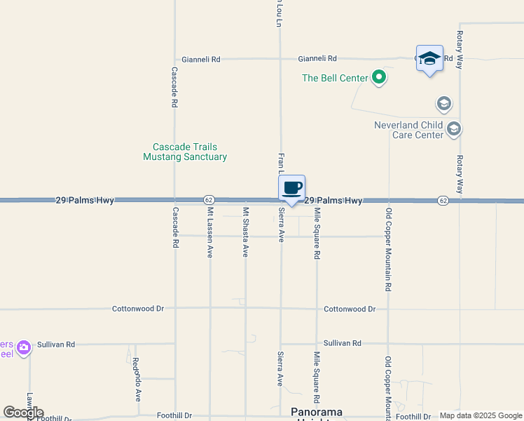 map of restaurants, bars, coffee shops, grocery stores, and more near 65949 29 Palms Highway in Joshua Tree