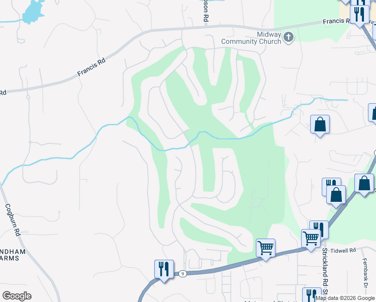 map of restaurants, bars, coffee shops, grocery stores, and more near 14490 Creek Club Drive in Alpharetta
