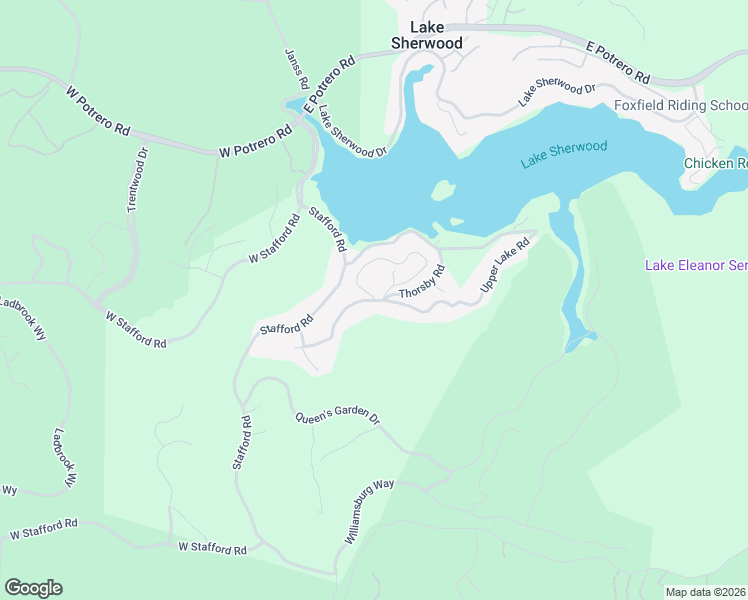 map of restaurants, bars, coffee shops, grocery stores, and more near 42 Upper Lake Road in Westlake Village