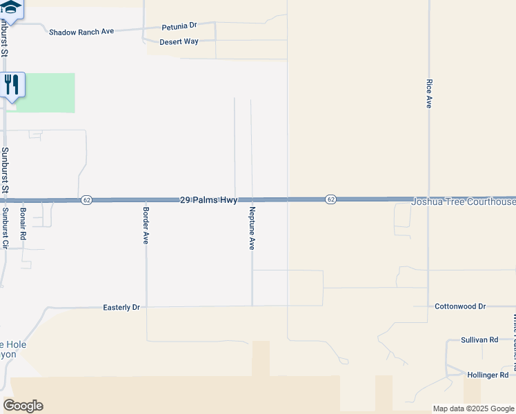 map of restaurants, bars, coffee shops, grocery stores, and more near 62815 29 Palms Highway in Joshua Tree