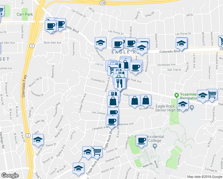 map of restaurants, bars, coffee shops, grocery stores, and more near 2223 Laverna Avenue in Los Angeles