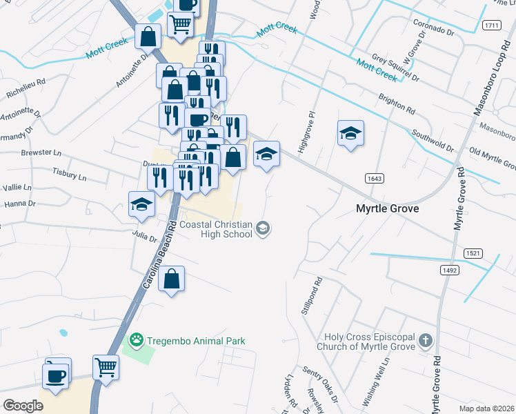 map of restaurants, bars, coffee shops, grocery stores, and more near 806 Piner Road in Wilmington