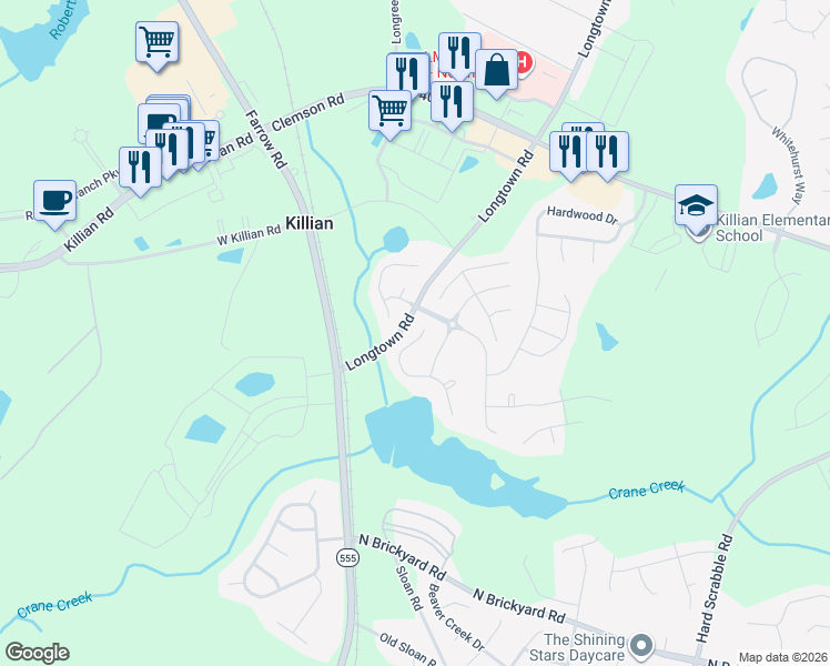 map of restaurants, bars, coffee shops, grocery stores, and more near 401 Freshwater Drive in Columbia