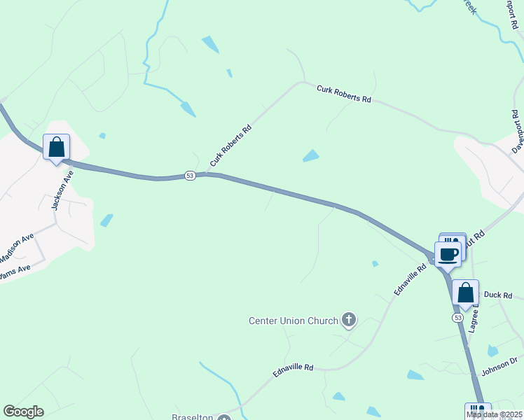 map of restaurants, bars, coffee shops, grocery stores, and more near 7429 Highway 53 in Braselton
