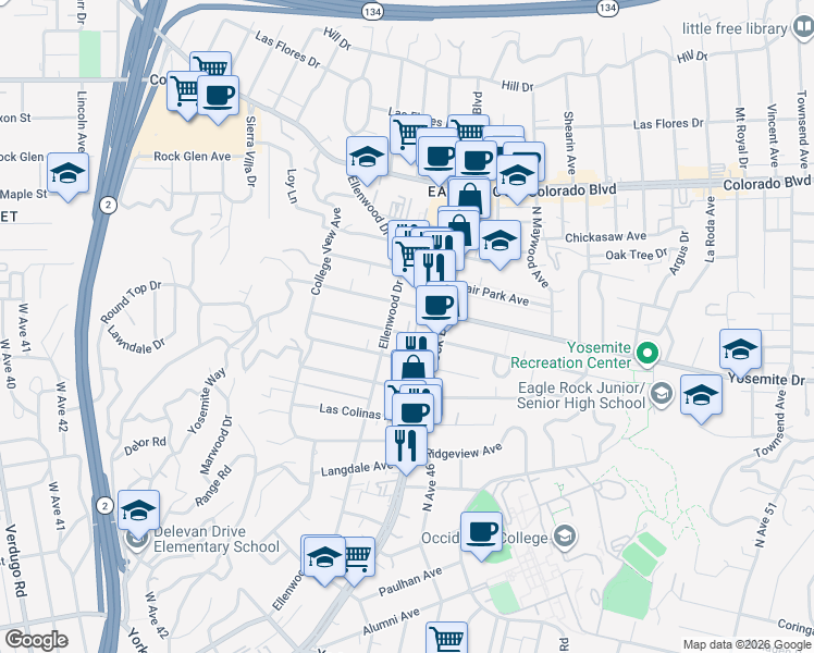 map of restaurants, bars, coffee shops, grocery stores, and more near 2223 Laverna Avenue in Los Angeles